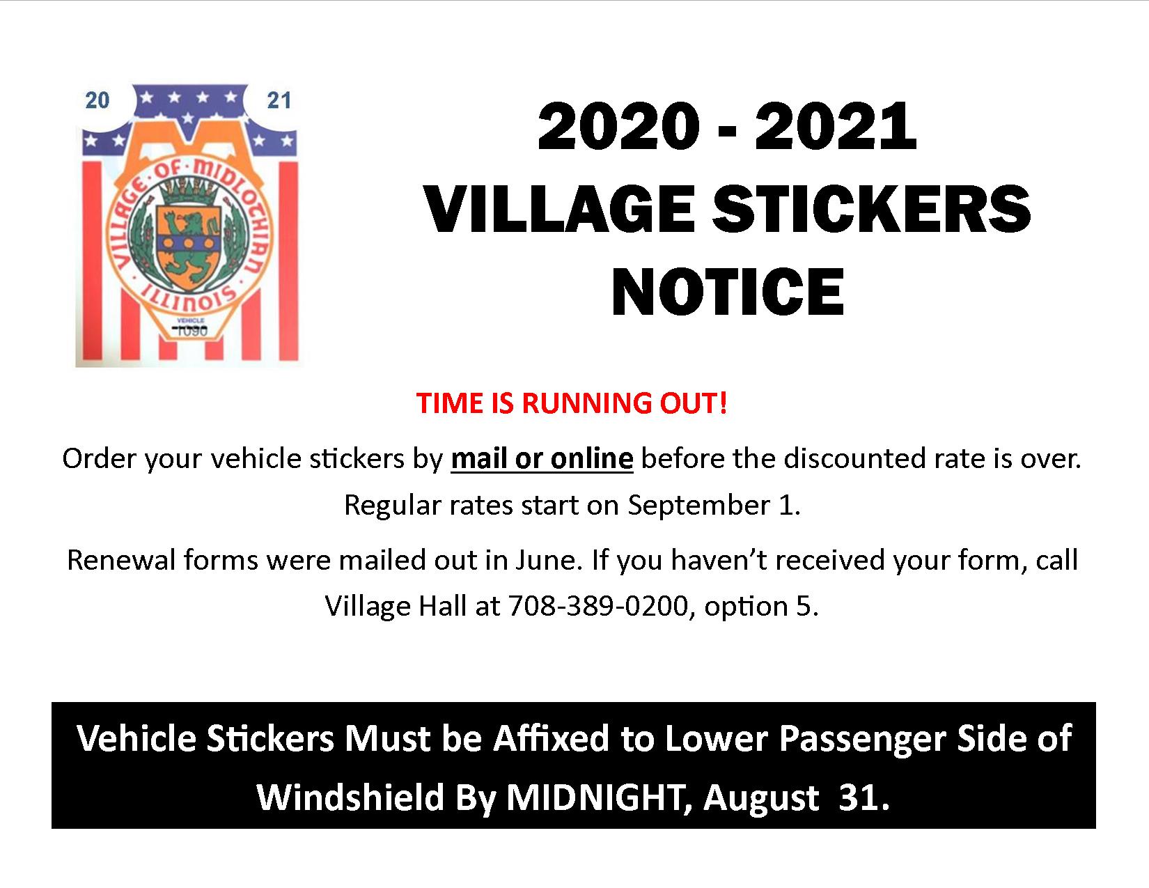 Sticker deadline Notice 2021