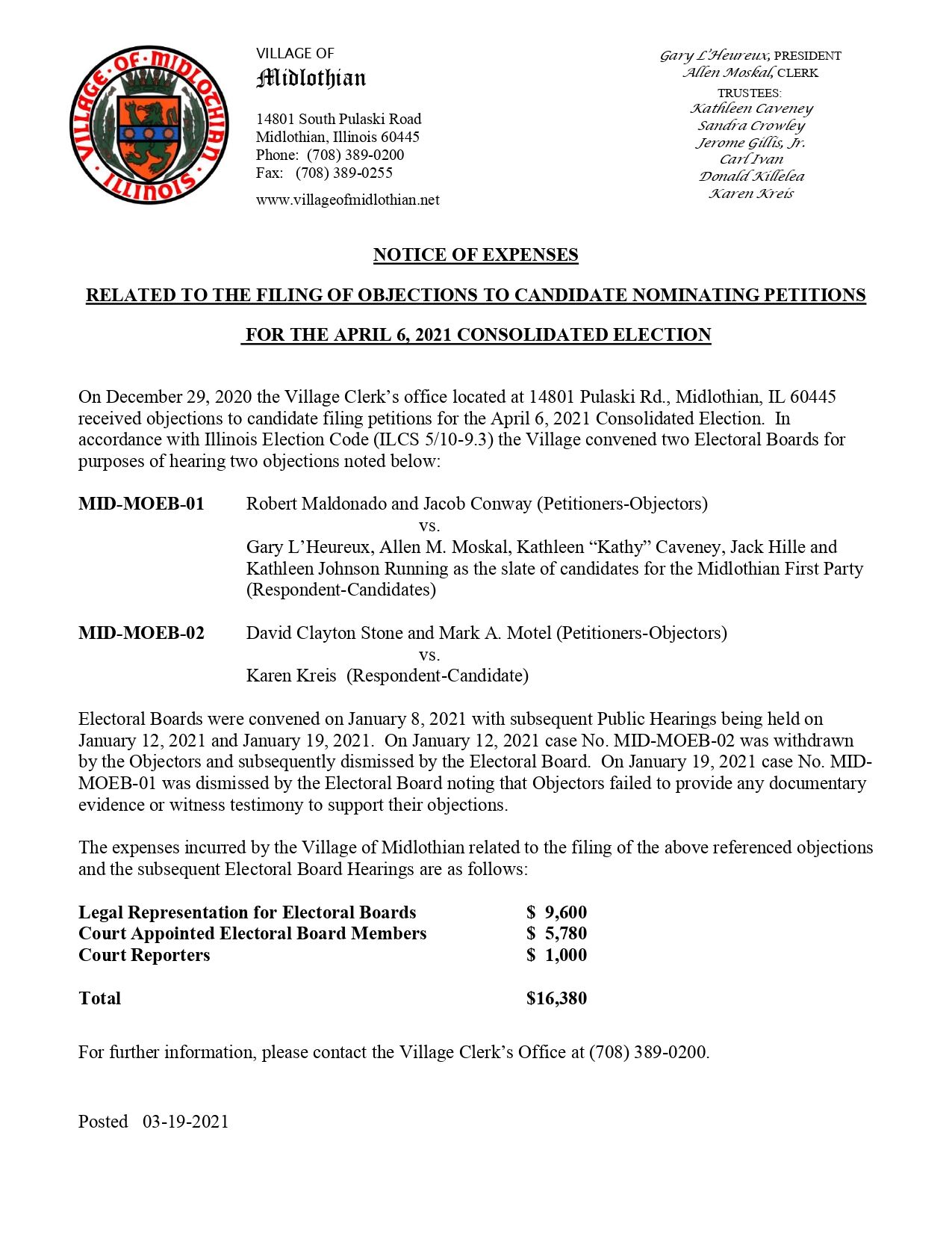 Notice of EB Expenses