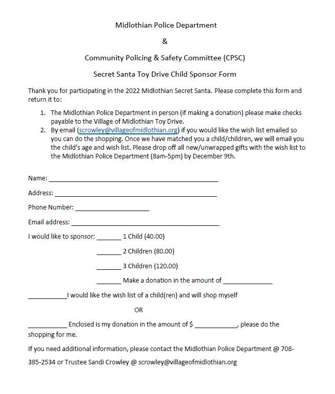 MPD Secret Santa Toy Drive Form